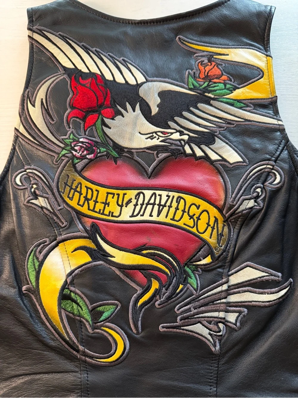 Harley-Davidson Black Leather Vest with Red Embroidery - Picture 3 of 8